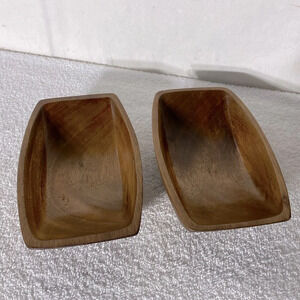 Vintage Rectangle Carved Wood Bowls  x2